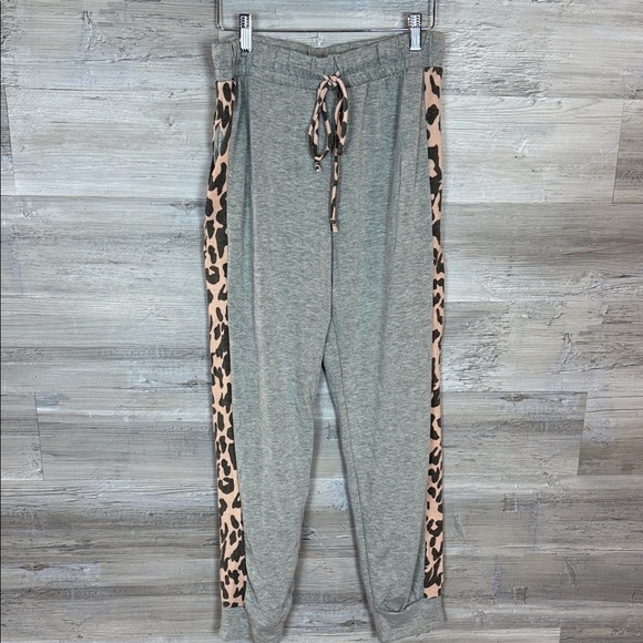 white birch Pants - White Birch Gray Joggers with Leopard Print Sides